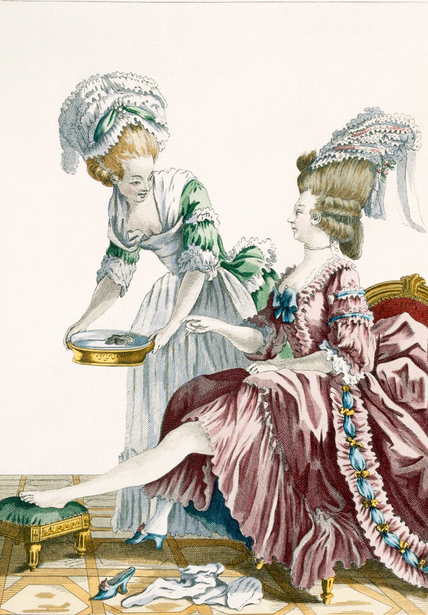 امرأة أنيقة تغسل قدميها ، اللوحة 32 من "Galerie des Modes et Costumes Francais" ، منقوش بواسطة Dupin ، 1778 بواسطة بيير توماس لو كليرك