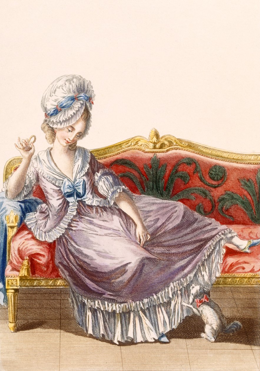 Cavaco a la Polonaise ، محفورة بواسطة Dupin ، لوحة من "Galeries des Modes et Costumes Francais" ، c.1778-87 99: ملابس ؛ لباس تقليدي لباس تقليدي؛ موضه؛ المصور بواسطة بيير توماس لو كليرك