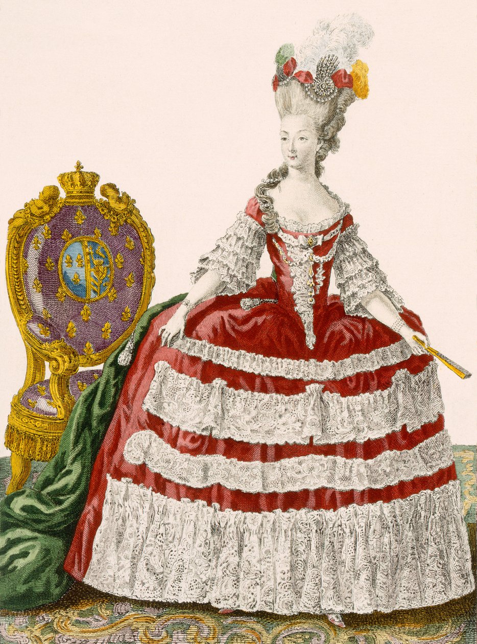 ثوب المحكمة سيدة في الكرز الداكن ، نقشها باتاس ، اللوحة رقم 44 من "Galeries des Modes et Costumes Francais" ، c.1778-87 بواسطة بيير توماس لو كليرك
