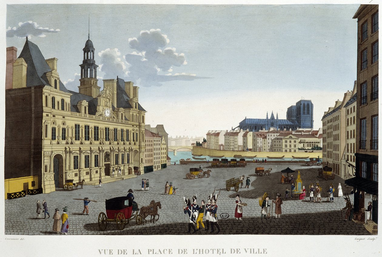 Place de l'Hotel de Ville ، حوالي عام 1820 - في "" مناظر باريس "لكورفوازييه بواسطة بيير (بعد) كورفوازييه