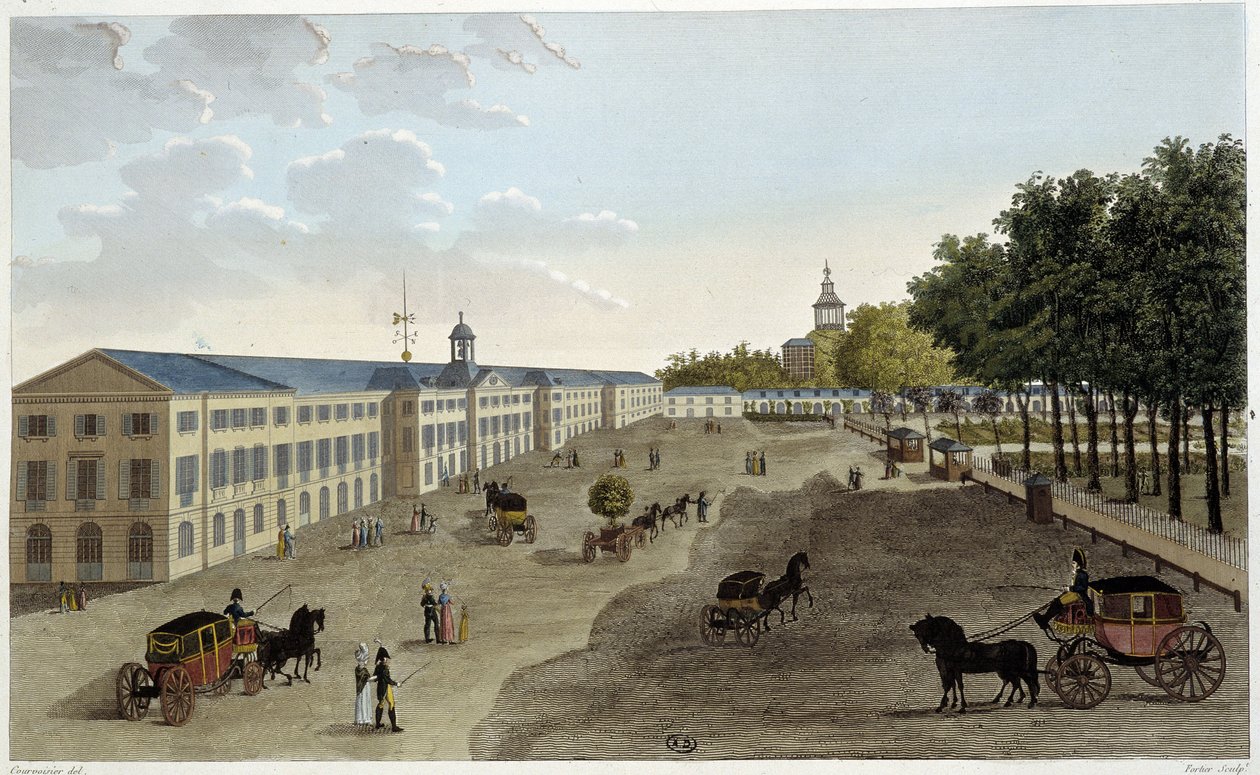منظر للمعرض الجديد لخزانة التاريخ الطبيعي في Jardin des Plantes - في "" Vues de Paris "" لـ Courvoisier بواسطة بيير (بعد) كورفوازييه