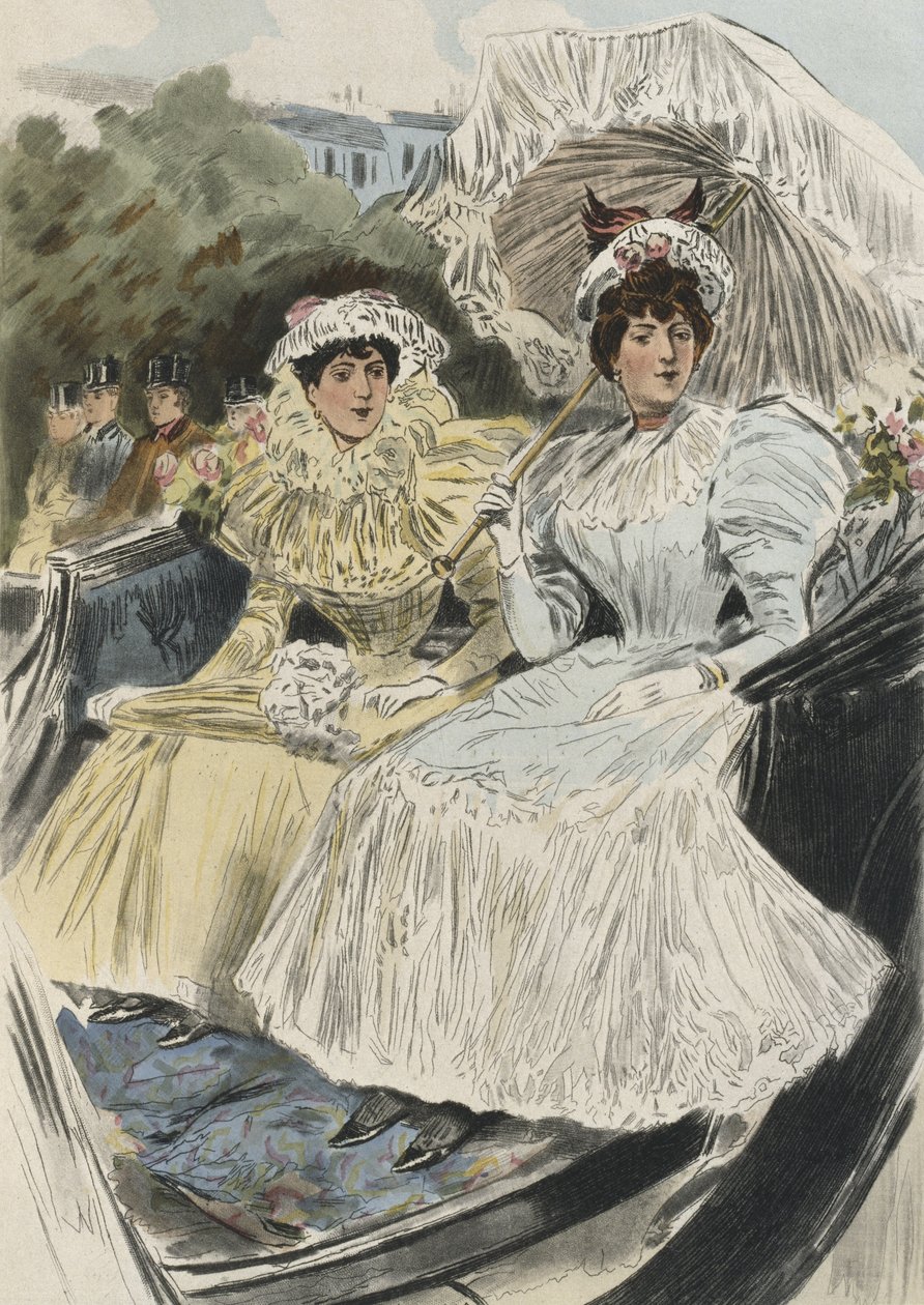 شابات متميزات يتمتعن بفضيلة سهلة ، رسم توضيحي من "La Femme a Paris" لأوكتاف أوزان (1851-1931) 1894 (نقش ملون) بواسطة بيير (بعد) فيدال