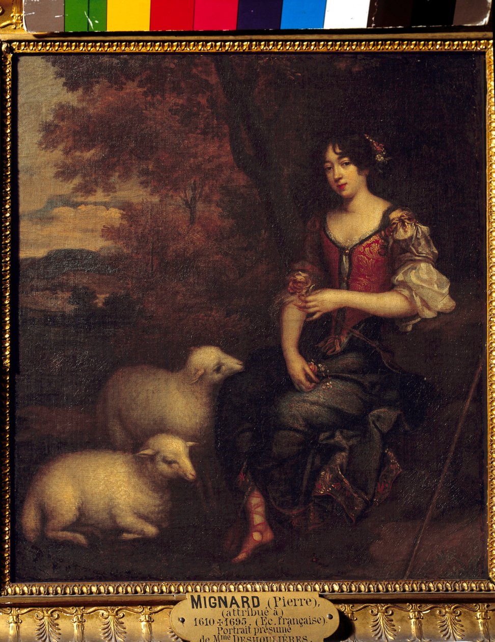 Portrait presume en pied de Madame Deshoulieres, Antoinette Ligier de La garde (1637-1694) poet Painting attributed to Pierre Mignard (1612-1695) 17th century Sun. 0,4x0,44 m Chantilly, musee Conde بواسطة بيير (Attr. To) Mignard
