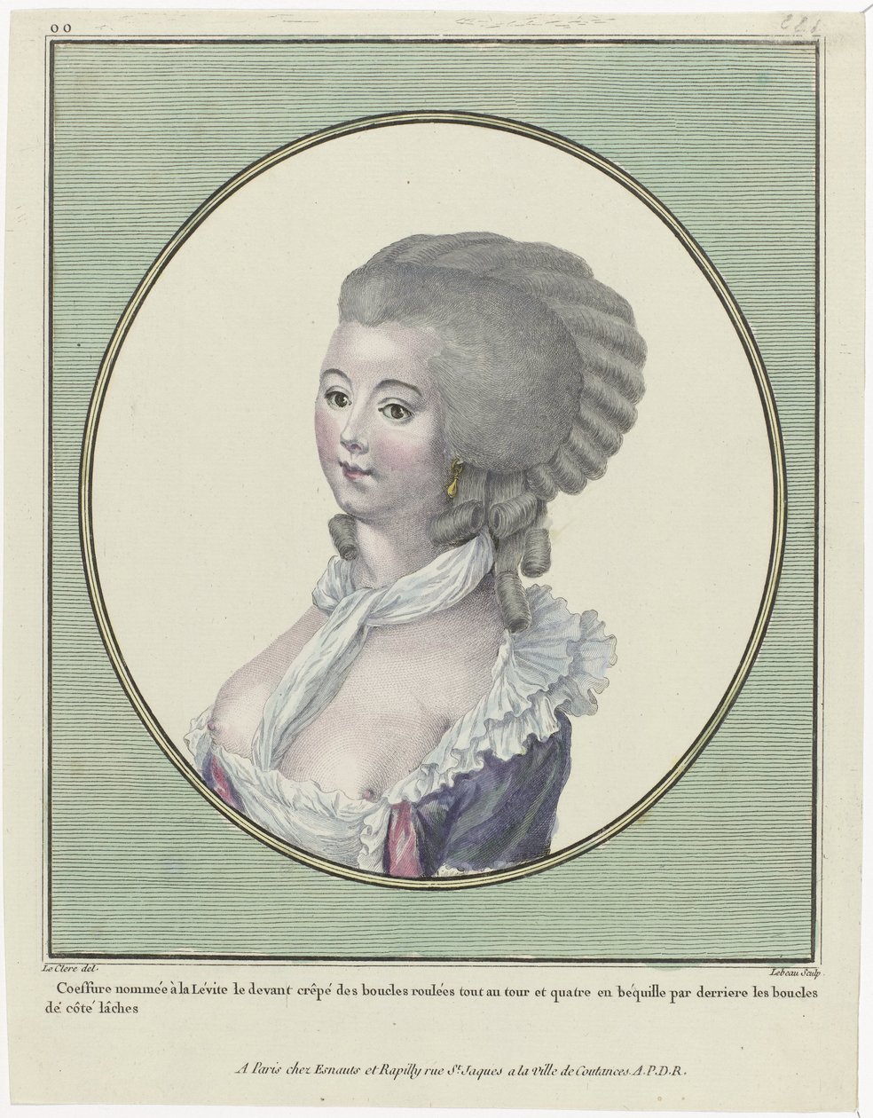 Gallerie des Modes et Costumes Français، 1781، oo 221: Coeffure المسمى على اسم اللاويين (...) بواسطة بيير أدريان لو بو