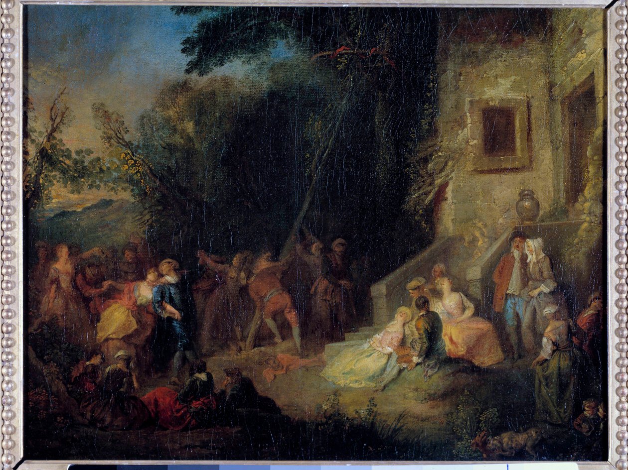 يجوز غرس fete التقليدي الذي كان عبارة عن غرس شجرة في مايو. لوحة منسوبة إلى بيير أنطوان كويلارد (حوالي 1701-1733) من القرن الثامن عشر. الأحد 0،37 × 0،45 م بواسطة بيير أنطوان (Attr. To) Quillard