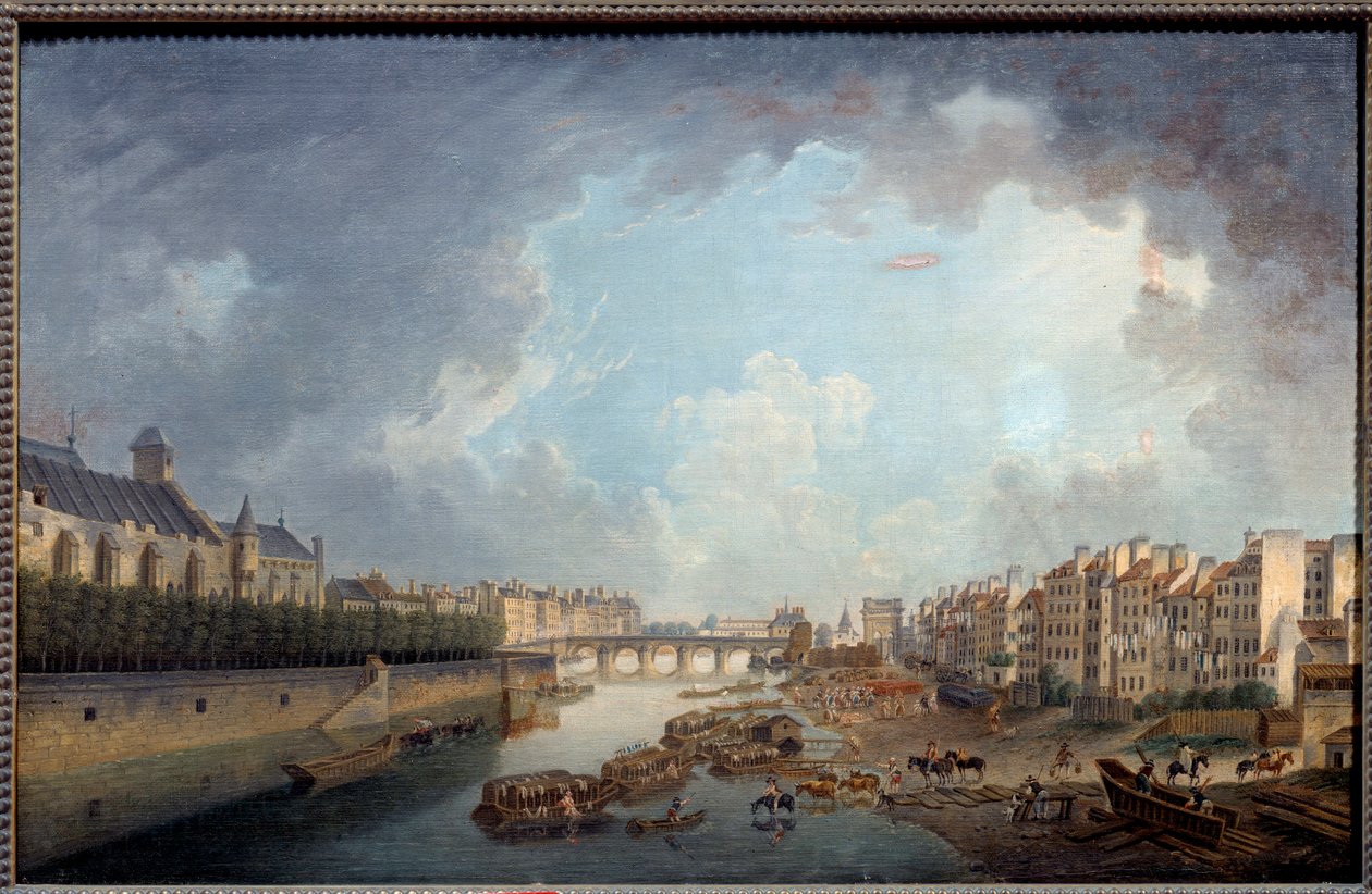 القوس وجسر Tournelle و Quai Saint Bernard كما يُرى من فندق Dieu. منظر لباريس. لوحة بيير ديماشي (1723-1807) بواسطة بيار أنطوان ديماشي