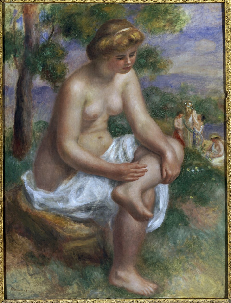 استحم جالسًا في منظر طبيعي يسمى Eurydice (زيت على قماش بواسطة بيير أوغست رينوار