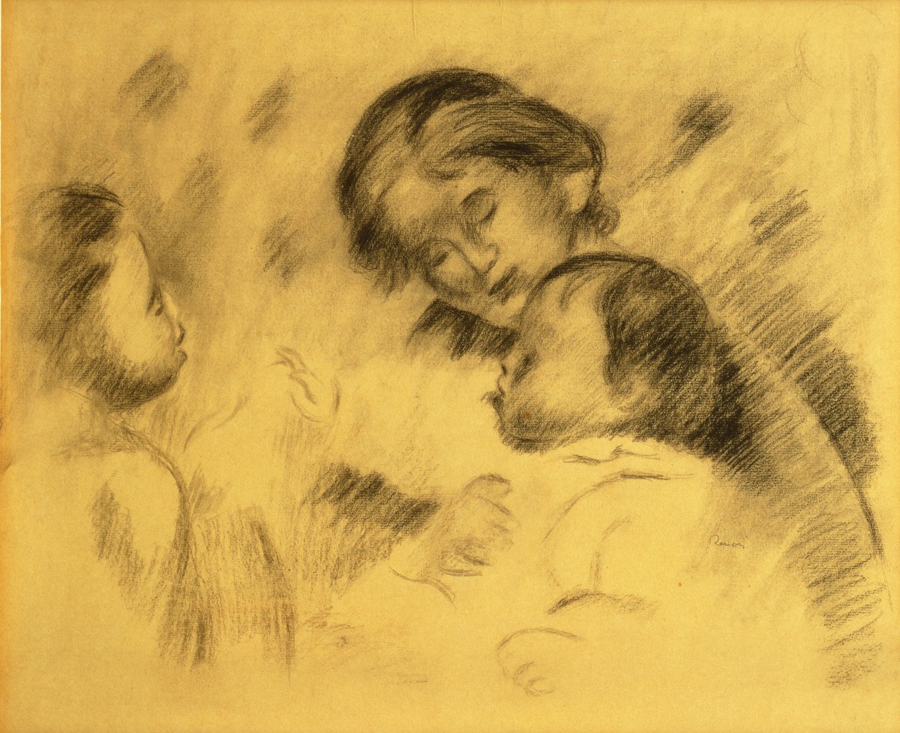 غابرييل رينارد مع جان رينوار وفتاة صغيرة ، 1895-96 (طباشير أسود على اللوح) بواسطة بيير أوغست رينوار