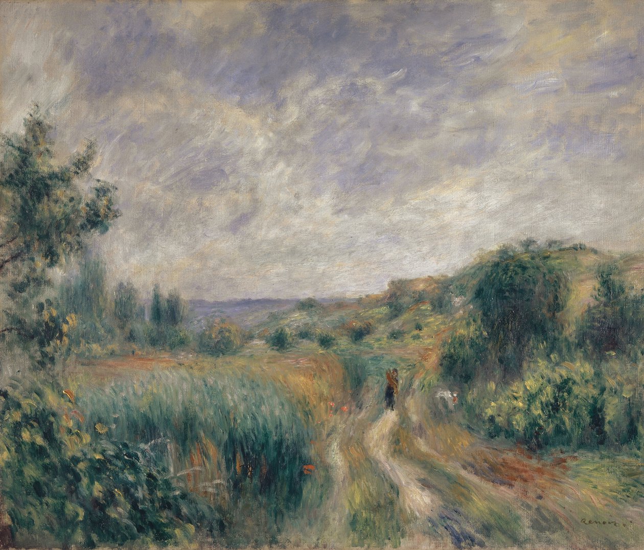 منظر طبيعي بالقرب من المناظر الطبيعية في Essoyes مع شخصيتين على العشب ، 1892. بواسطة بيير أوغست رينوار