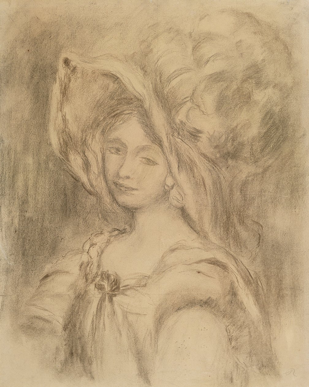 Mme Dieterle in a Hat ، c.1896 (فحم على ورق) بواسطة بيير أوغست رينوار