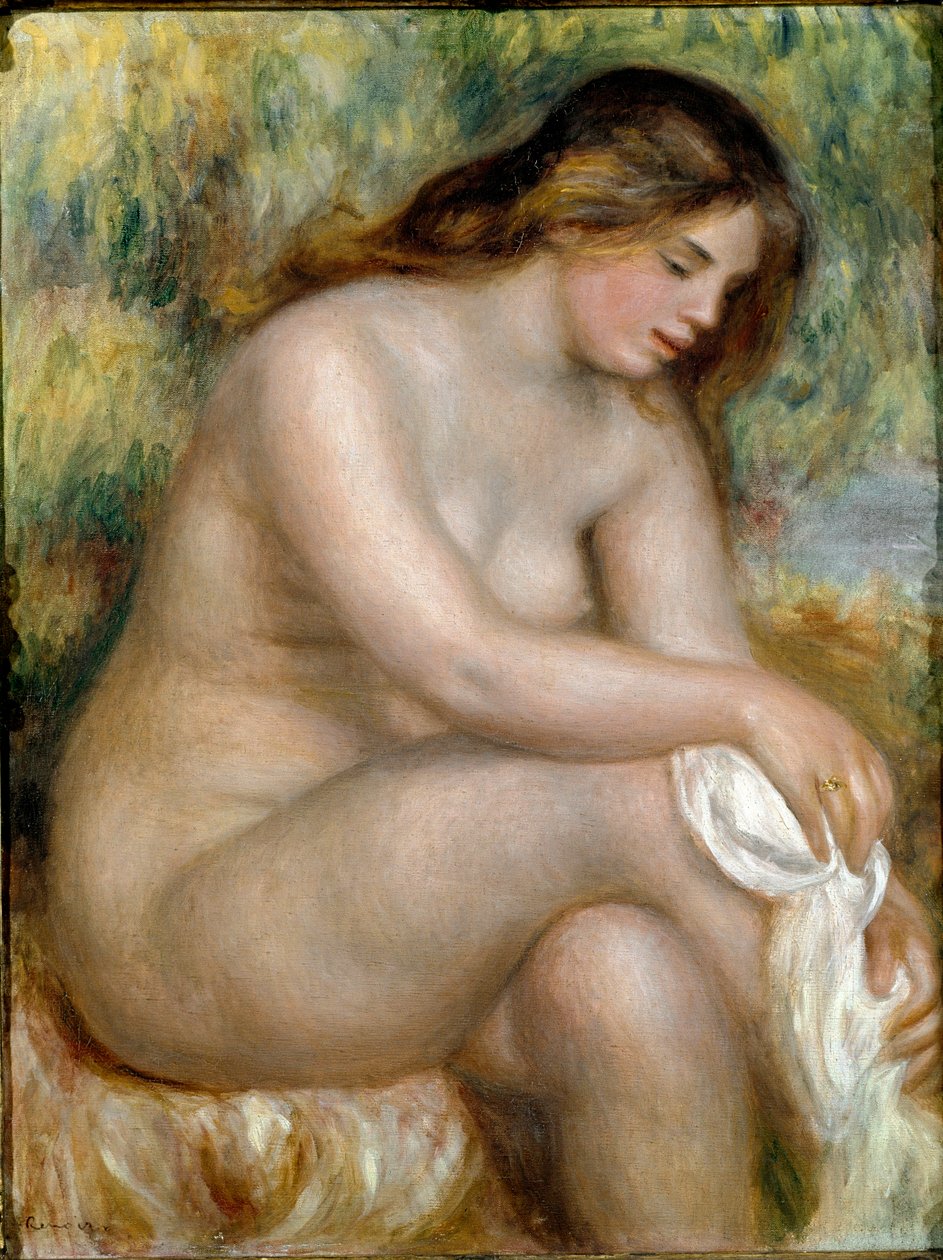 الجلوس عارية (السباح يمسح ساقه) بواسطة بيير أوغست رينوار