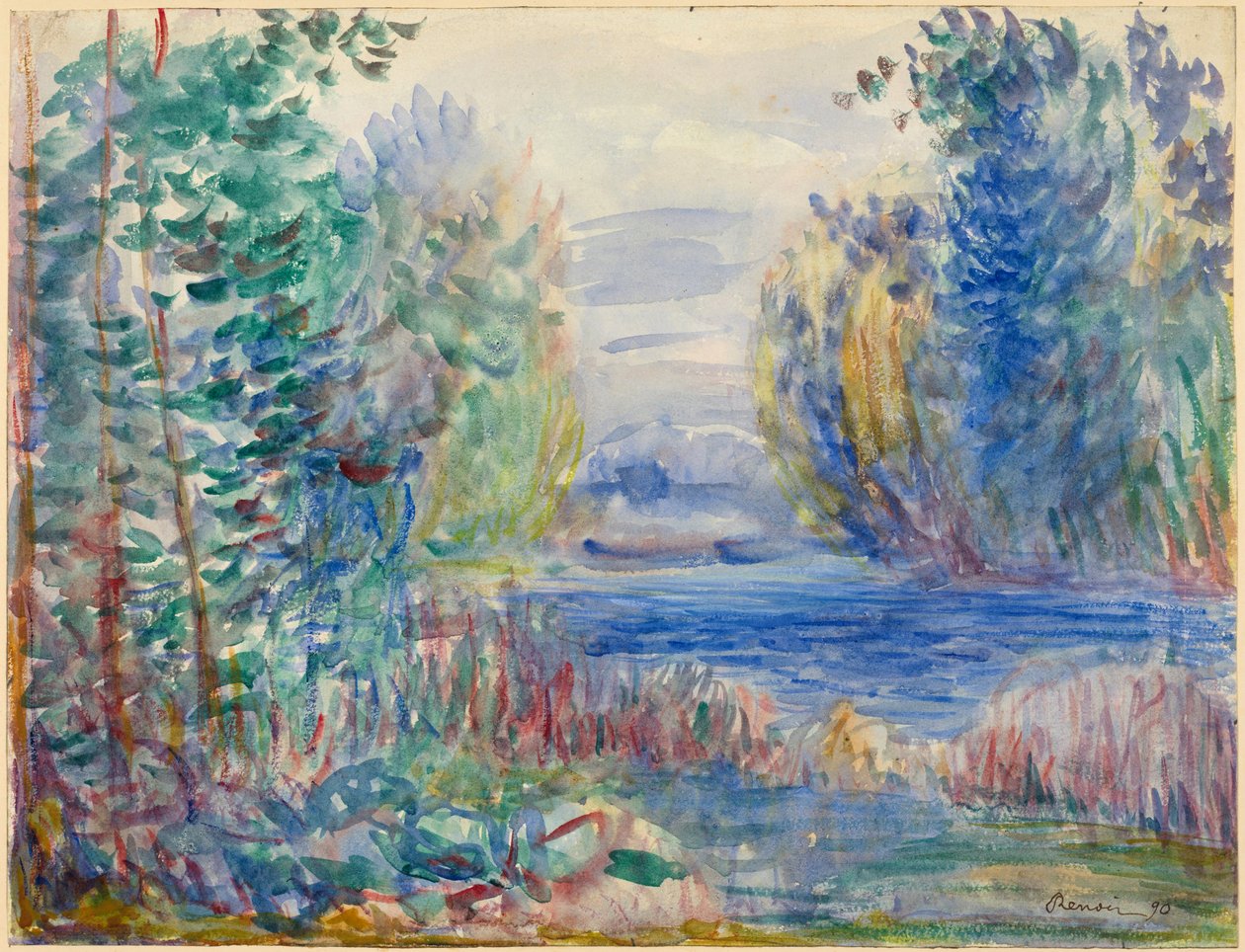 "Paysage de riviere" (منظر طبيعي للنهر) لوحة مائية من تصميم Pierre Auguste Renoir (1841-1919) 1890 الحجم 25.4x33.8 سم ألبرتينا ، فيينا بواسطة بيير أوغست رينوار