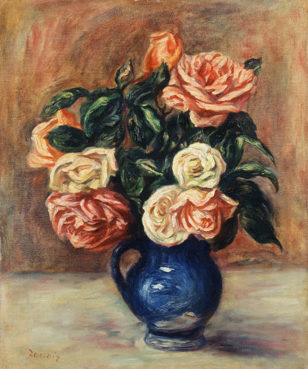 الورود في مزهرية زرقاء ، c.1900 بواسطة بيير أوغست رينوار
