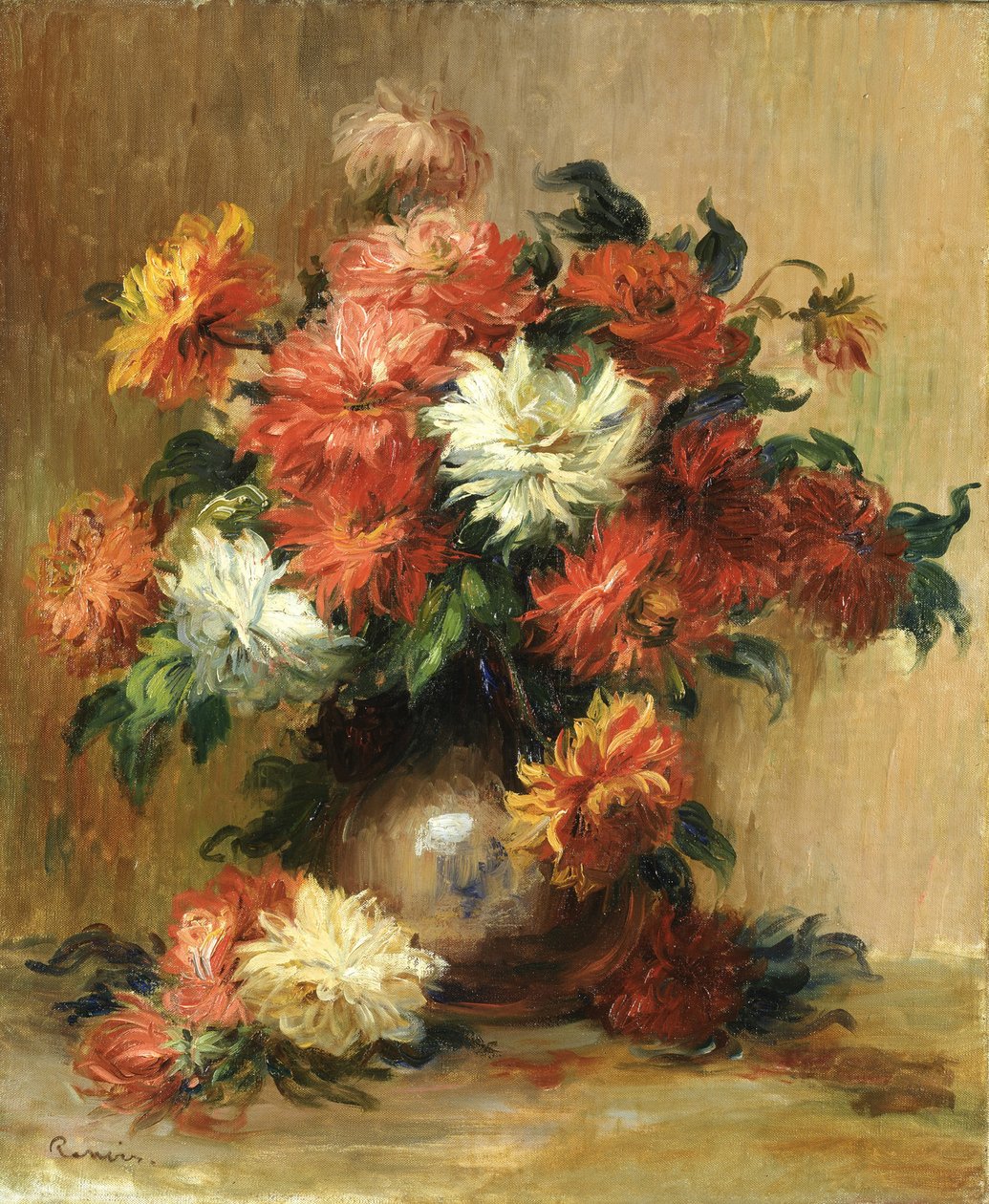 لا تزال الحياة مع dahlias ، كاليفورنيا. 1886-1890 بواسطة بيير أوغست رينوار