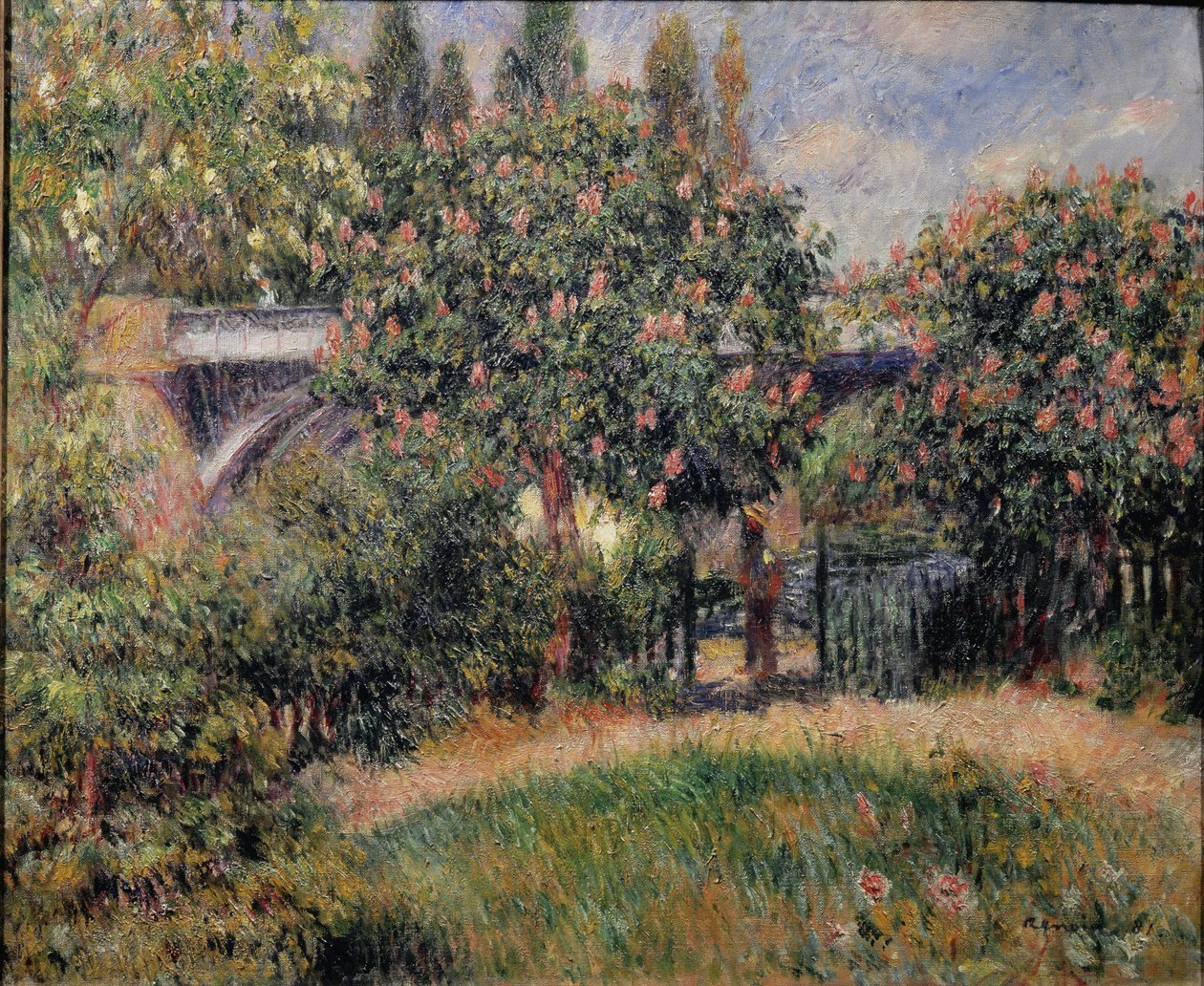 The railway bridge in Chatou or the pink chestnut trees - 1881. Oil on canvas بواسطة بيير أوغست رينوار