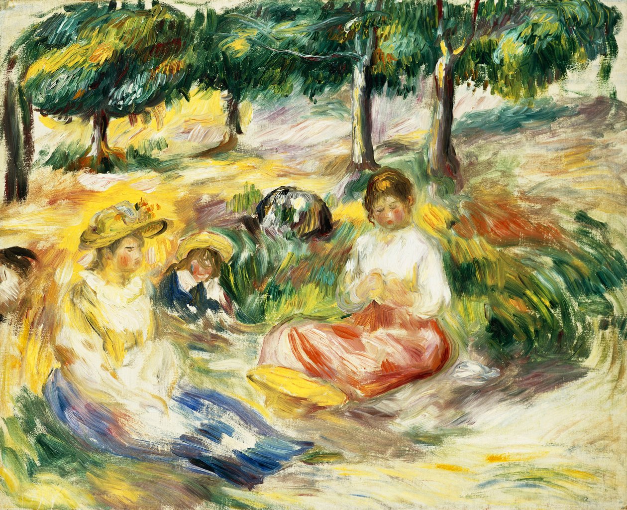 ثلاث فتيات يجلسن على العشب ؛ ثلاث فتيات صغيرات يجلسن على العشب ، 1896-1897 بواسطة بيير أوغست رينوار