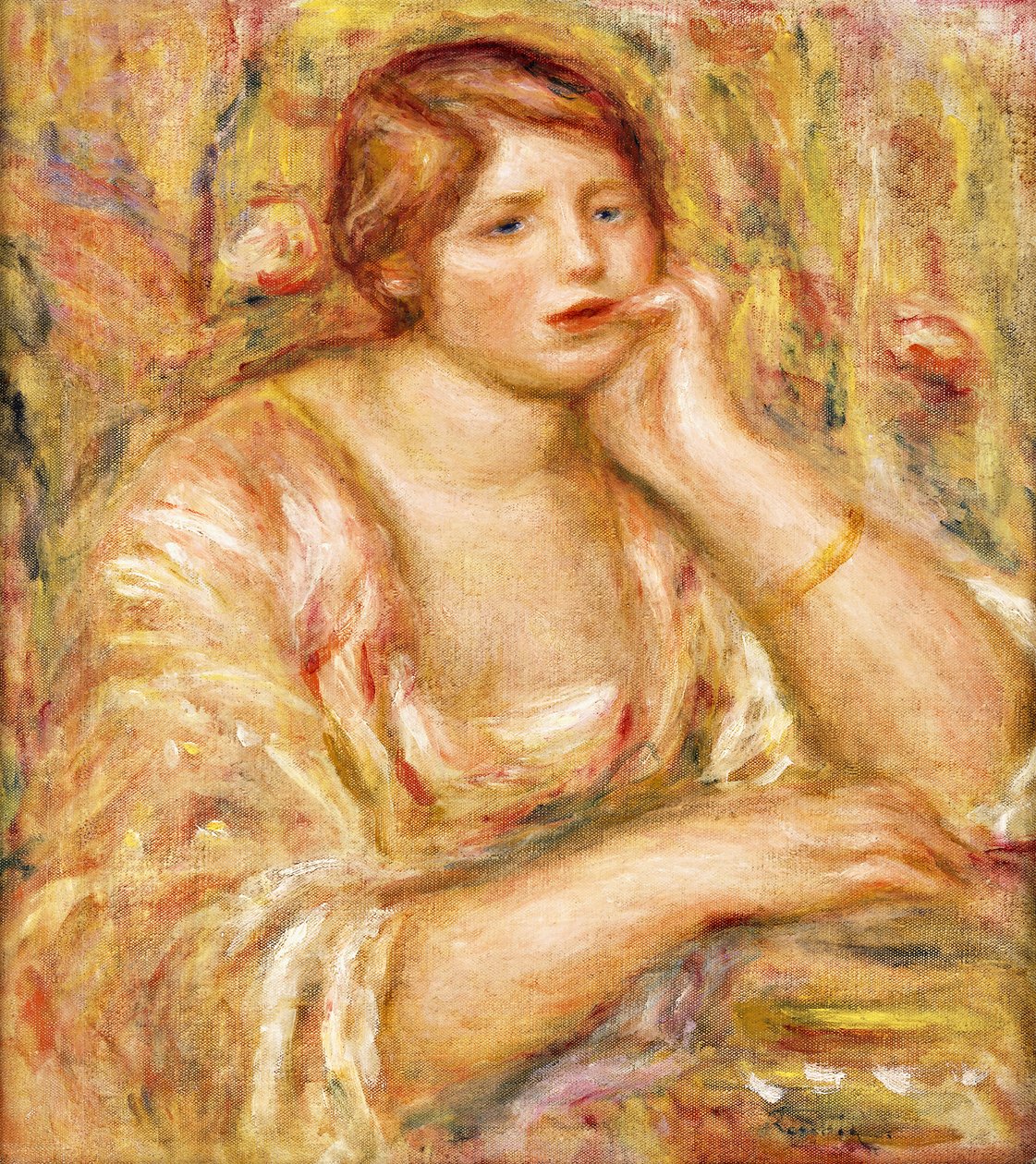 امرأة بيدها على وجهها. Femme de Face ، Accoudee ، 1919 بواسطة بيير أوغست رينوار