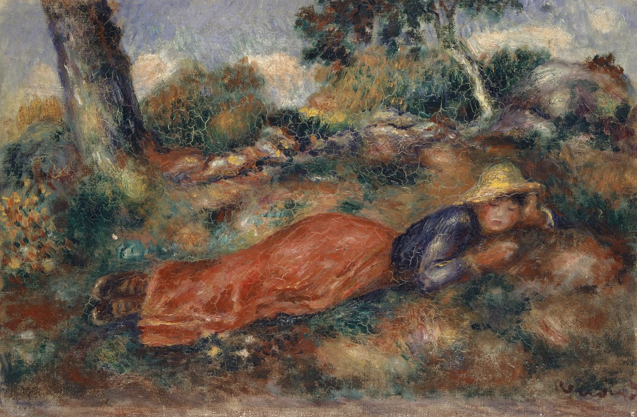 المرأة الشابة، الكذب في العشب، المرأة الشابة، الكذب على العشب، ca 1890-1895. بواسطة بيير أوغست رينوار