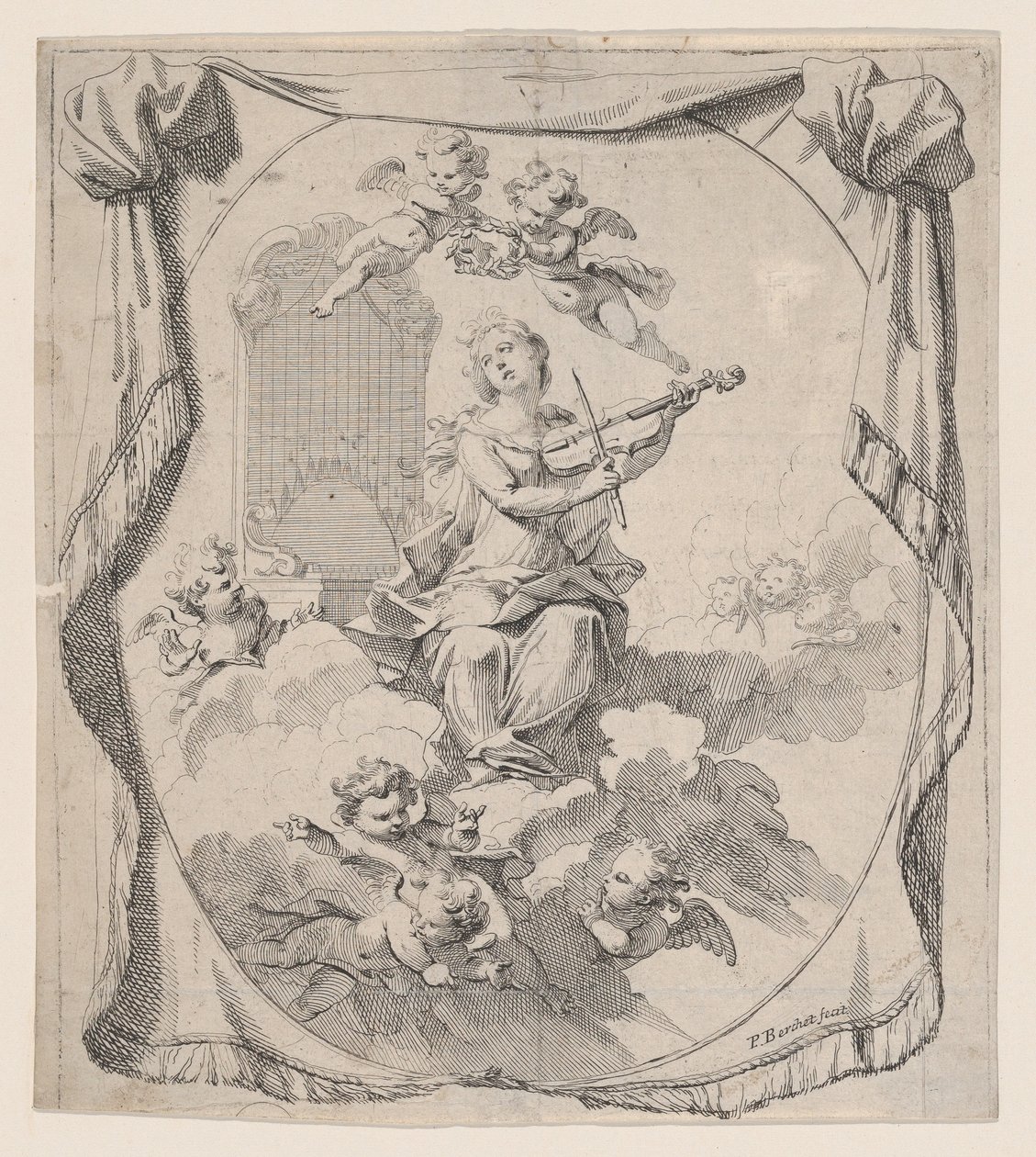 سانت سيسيليا على الغيوم التي رفعتها الملائكة ، 1696. ، 1696. بواسطة بيير بيرشيه