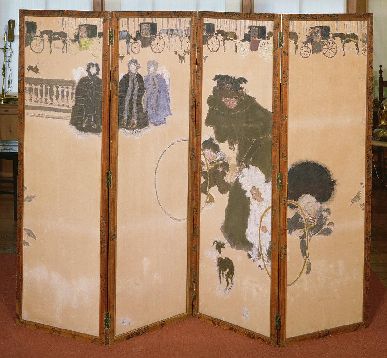 The Nannies Out for a Walking or Frieze of Hackney Carriages ، شاشة قابلة للطي في 4 لوحات ، 1899 (مطبوعات ملونة في شاشة خشبية) بواسطة بيير بونارد