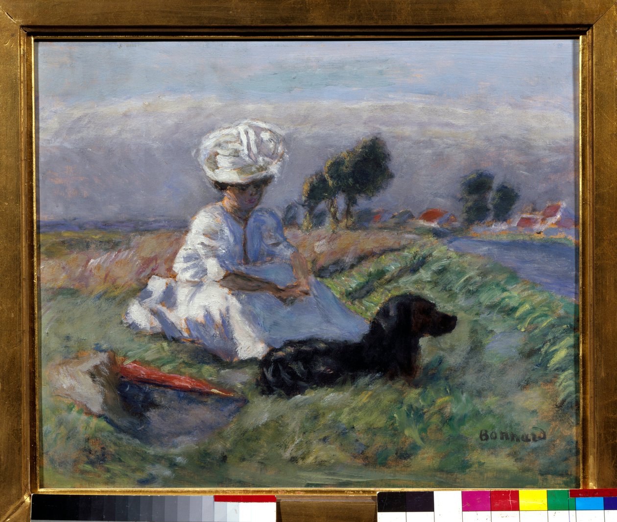 Woman with Dog (oil on canvas) بواسطة بيير بونارد