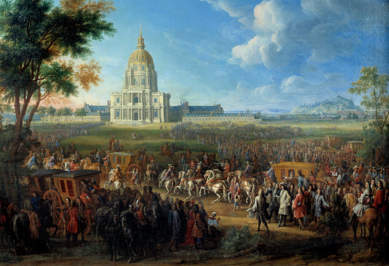اكتملت زيارة الملك لويس الرابع عشر لكنيسة فندق Royal Hotel des Invalides حديثًا في 14 يوليو بواسطة بيير دينيس مارتن