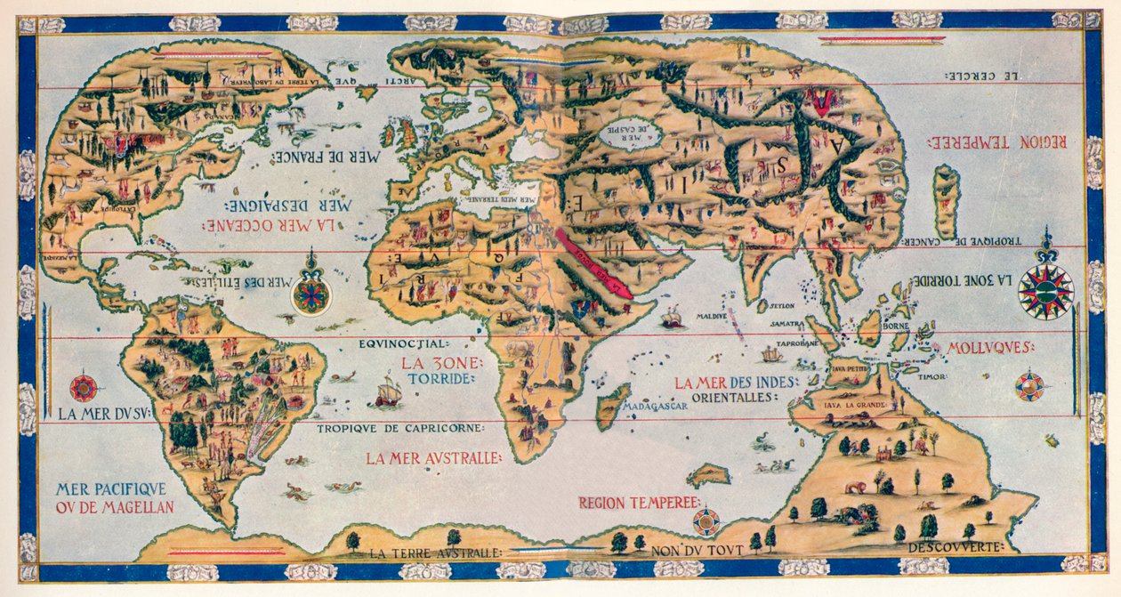 خريطة دوفين للعالم ، 1546 ، 1912 بواسطة بيير ديسيليرس