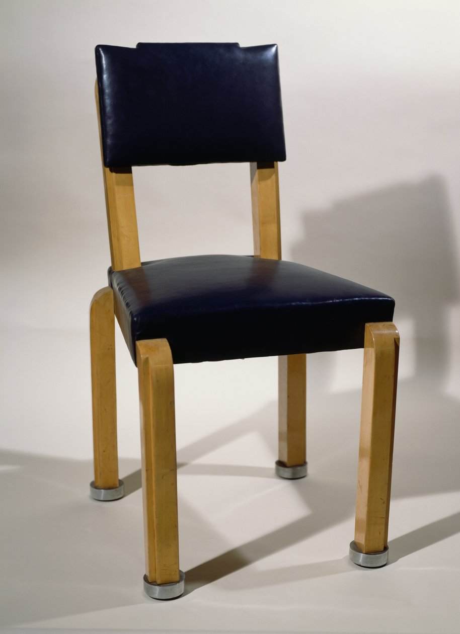 Chair, by Pierre-Emile Legrain (1889-1929), in blue leather and sycamore wood, Art deco style. France, 20th century. بواسطة بيير إي ليغرين