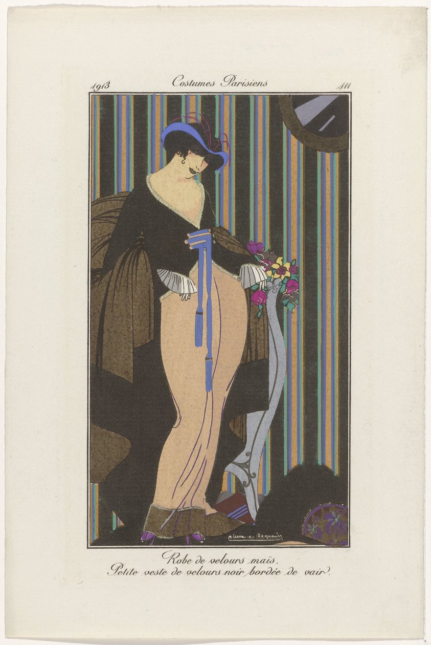 Journal des Dames et des Modes: the Fashion Illustrators Journal des Dames et des Modes: Fashion News Journal des Dames et des Modes، Costumes Parisiens، 1913، No. 111: Velvet dress (...] بواسطة بيير إميل ليجرين