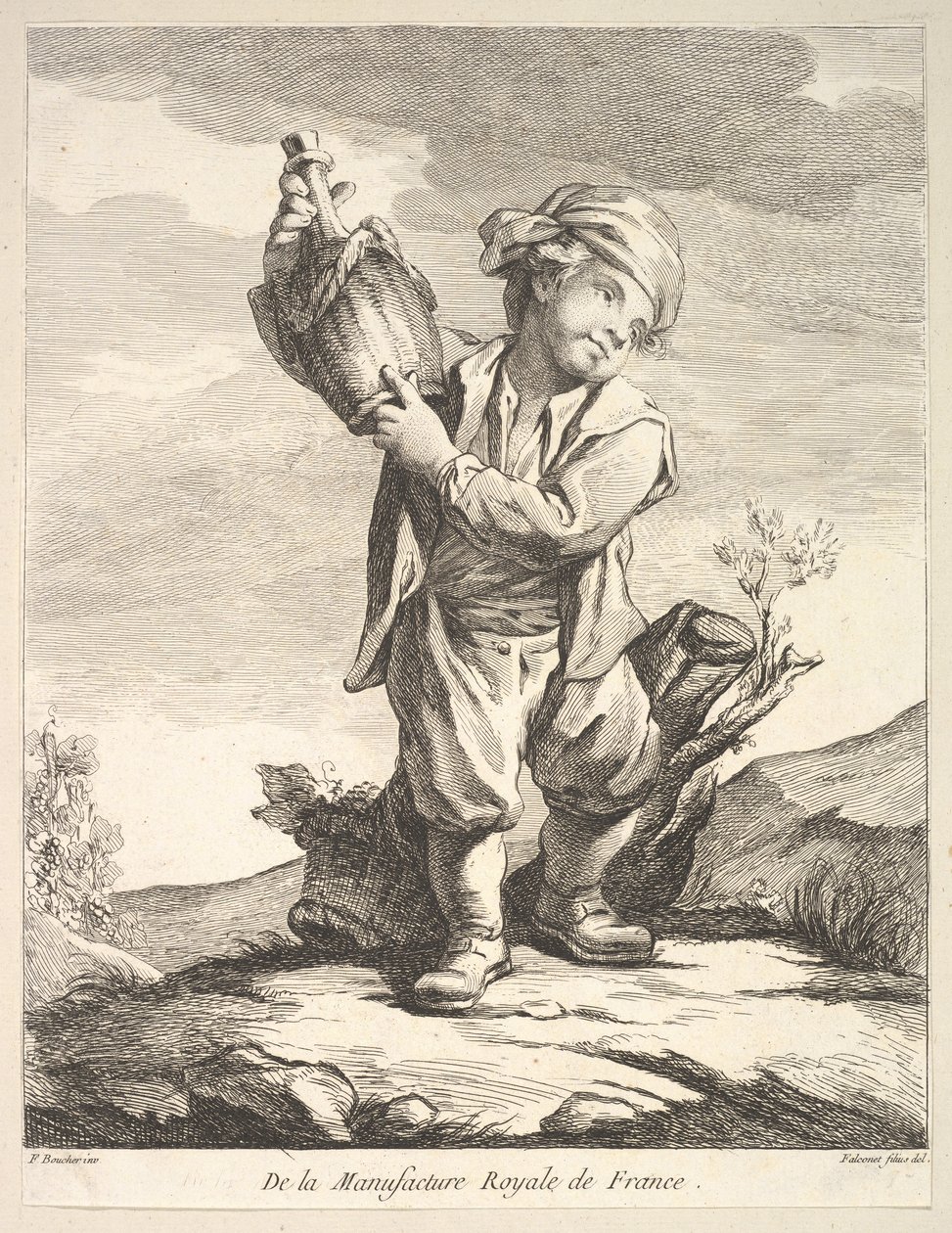 طفل صغير يحمل وعاءًا من Premier Livre de Figures après les porcelaines de la M ...، 1757. بواسطة بيير إتيان فالكونيت