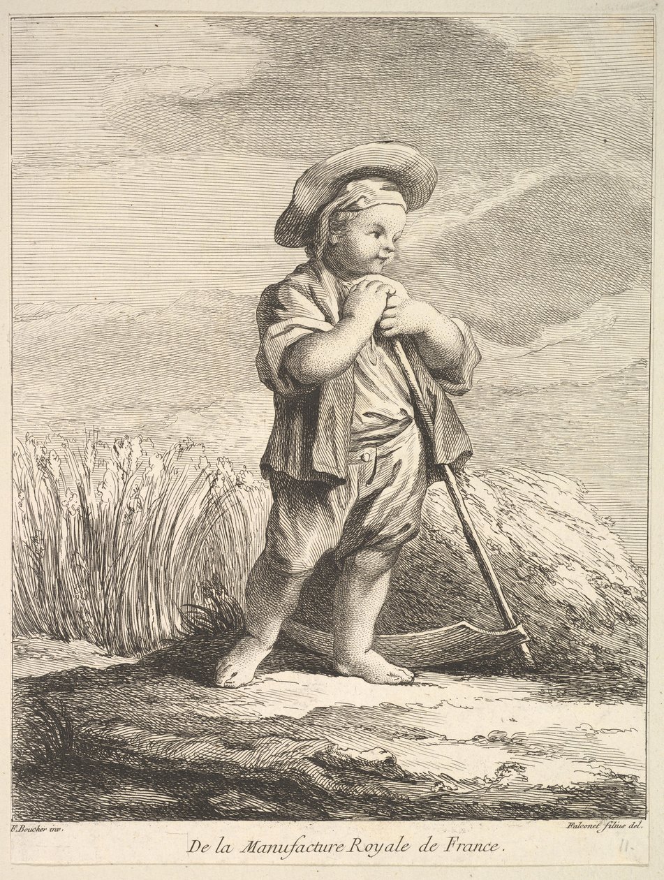 طفل صغير بمنجل ، من Premier Livre de Figures après les porcelaines de la Manu ...، 1757. بواسطة بيير إتيان فالكونيت