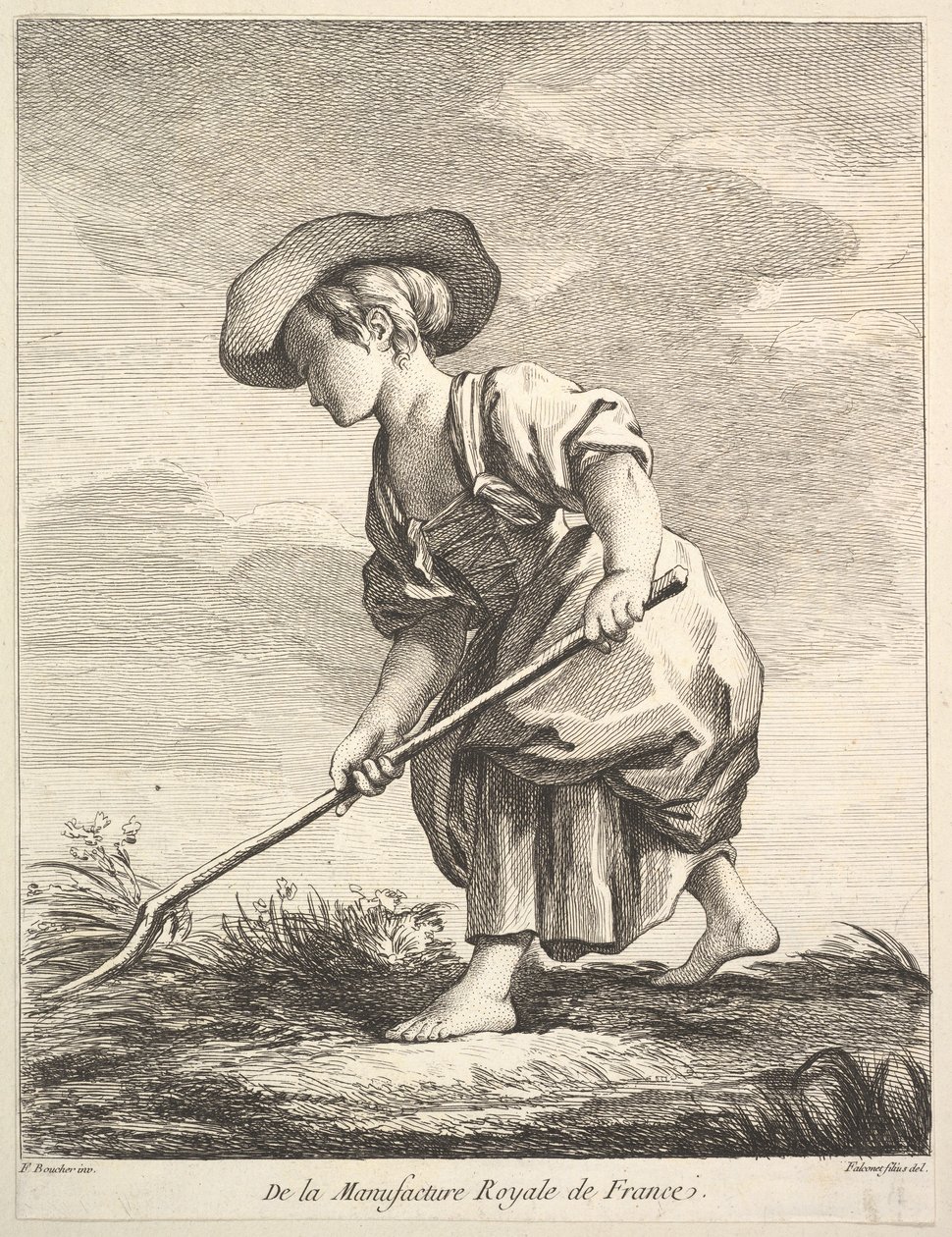فتاة صغيرة تقوم بعمل المزرعة ، من الكتاب الأول من الأشكال من خزف M ... ، 1757. بواسطة بيير إتيان فالكونيت