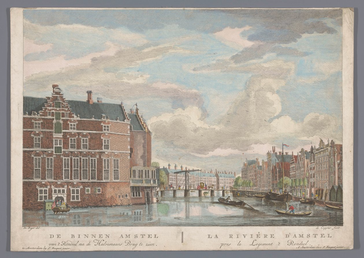 منظر لجسر Halvemaans فوق نهر أمستل في أمستردام The Binnen Amstel van 