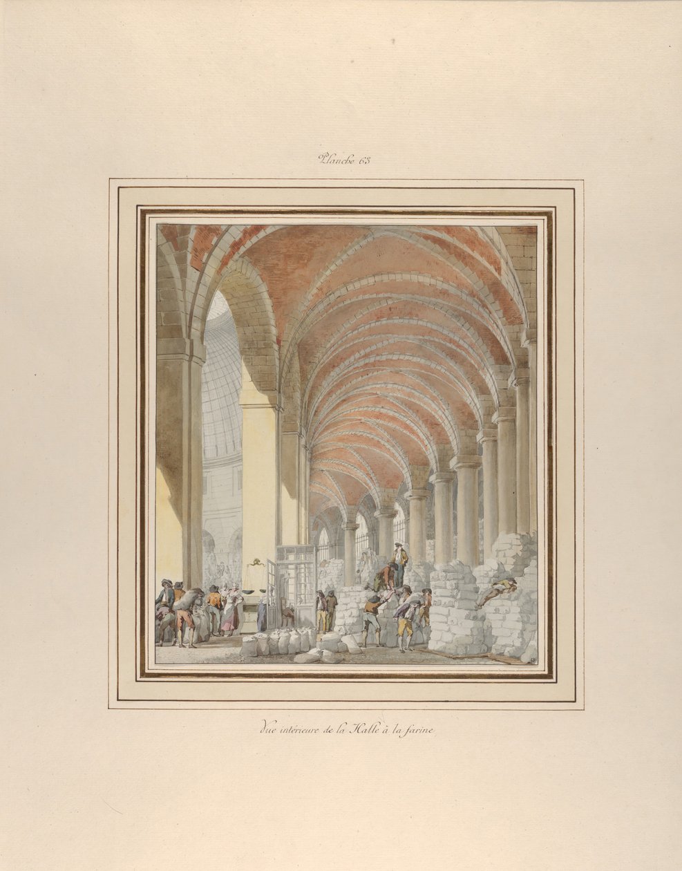 The Halle aux Blés ، منظر داخلي ، كاليفورنيا. 1810. بواسطة بيير فرانسوا ليونارد فونتين