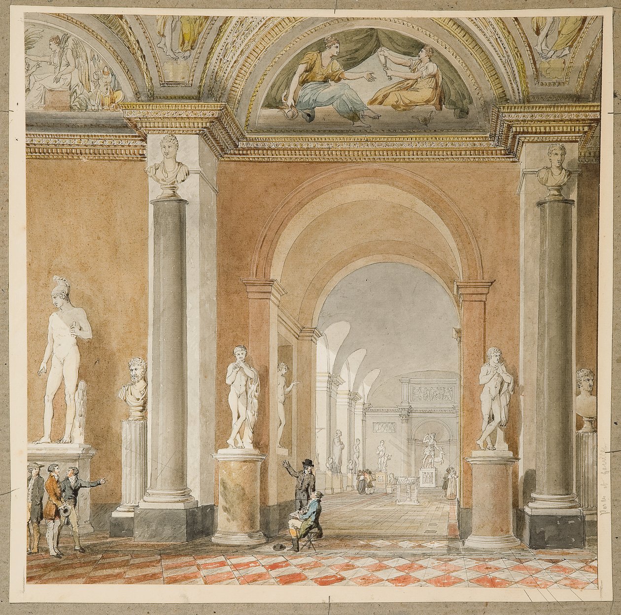 غرفة Apollo القديمة في Belvédère في متحف اللوفر (الطباشير الأسود & w - c على الورق) بواسطة بيير فرانسوا ليونارد فونتين