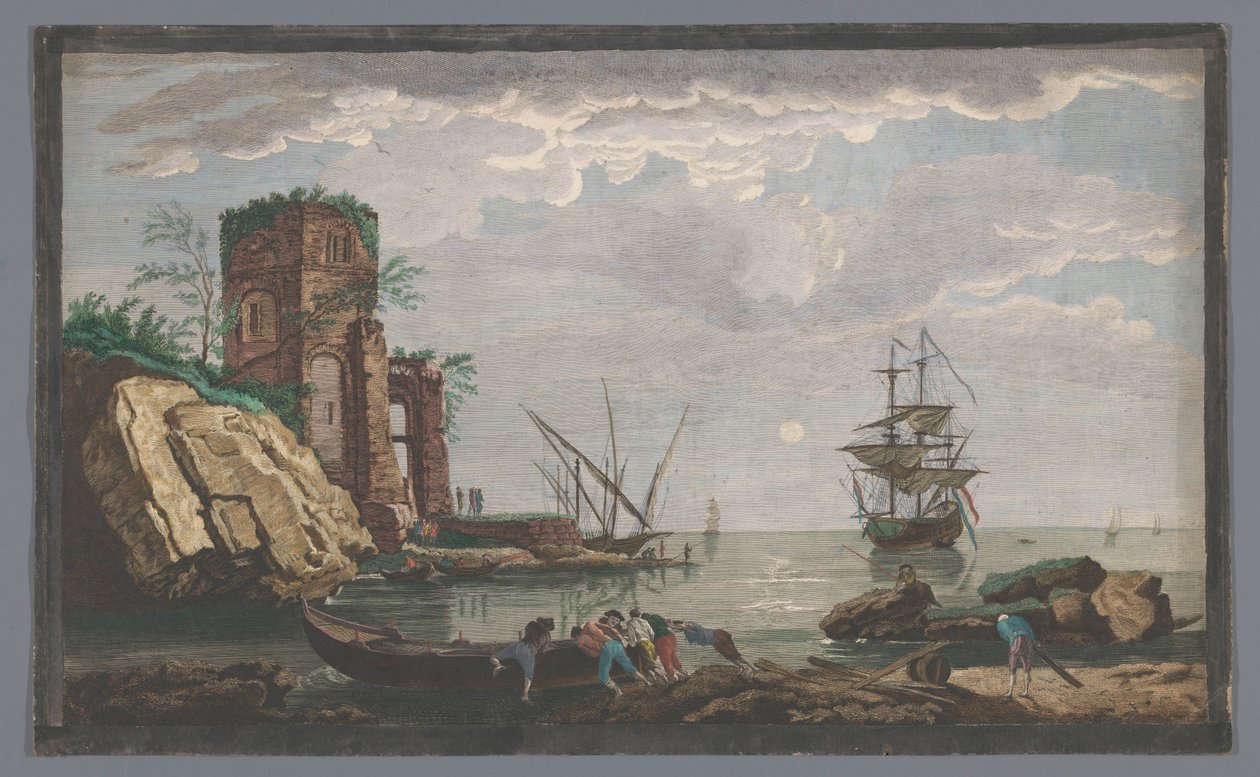 منظر لساحل في محيط مدينة طولون بضوء القمر Vüe ​​des environs de Toulon (العنوان على الكائن) بواسطة بيير فرانسوا باسان