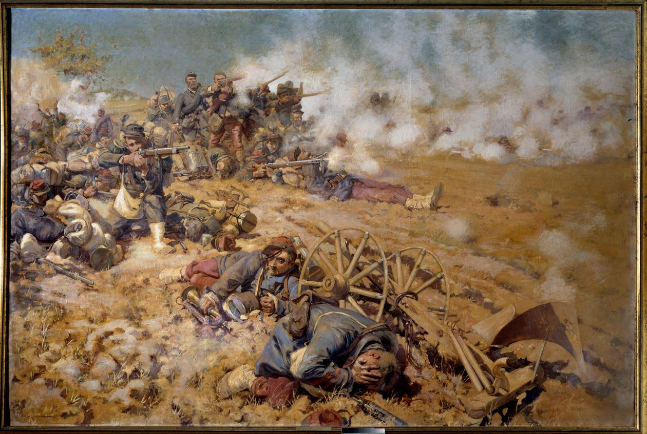حرب 1870: "" خط النار في معركة ريزونفيل في 16 أغسطس 1870 "لوحة بقلم بيير جورج جينيوت (1848-1934) 1886 صن. 2x3 م باو ، متحف الفنون الجميلة - حرب 1870: خط النار في معركة ريزونفيل ، 16 أغسطس بواسطة بيير جورج جينيوت