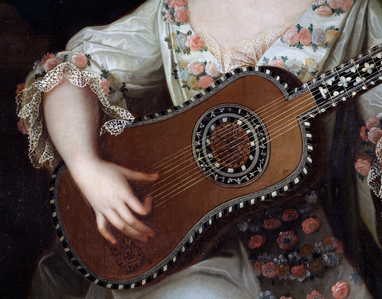 Guitar, detail of the portrait of Mademoiselle de Charolais (1695-1758), painting by Pierre Gobert (1662-1744). France بواسطة بيير جوبيرت