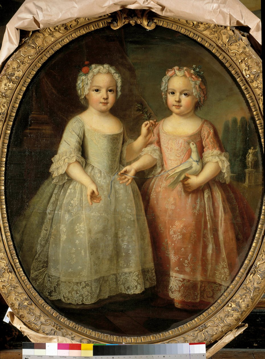 صور شخصية لويز إليزابيث من فرنسا (1727-1759) وهنرييت من فرنسا (1727-1752) ابنتي لويس الخامس عشر. لوحة بيير جوبرت (1662 - 1744) بواسطة بيير جوبيرت