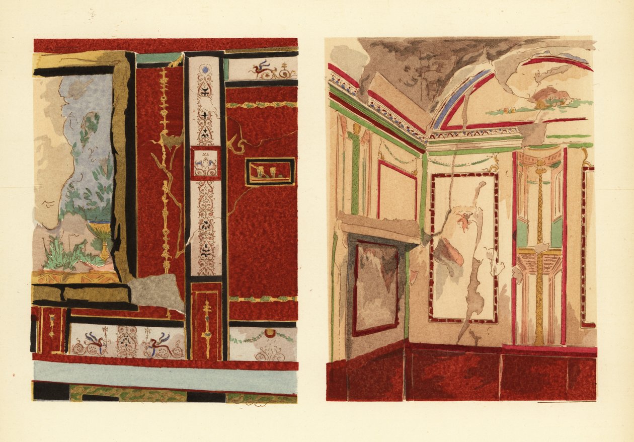 House of Tullius Faustus على Strada della Fortuna (يسار) ، ومنزل Popidius Priscus (يمين) ، بومبي ، غرفة نوم منزل يقع في شارع de la Fortune ، المنطقة الرابعة بواسطة بيير جوسمان