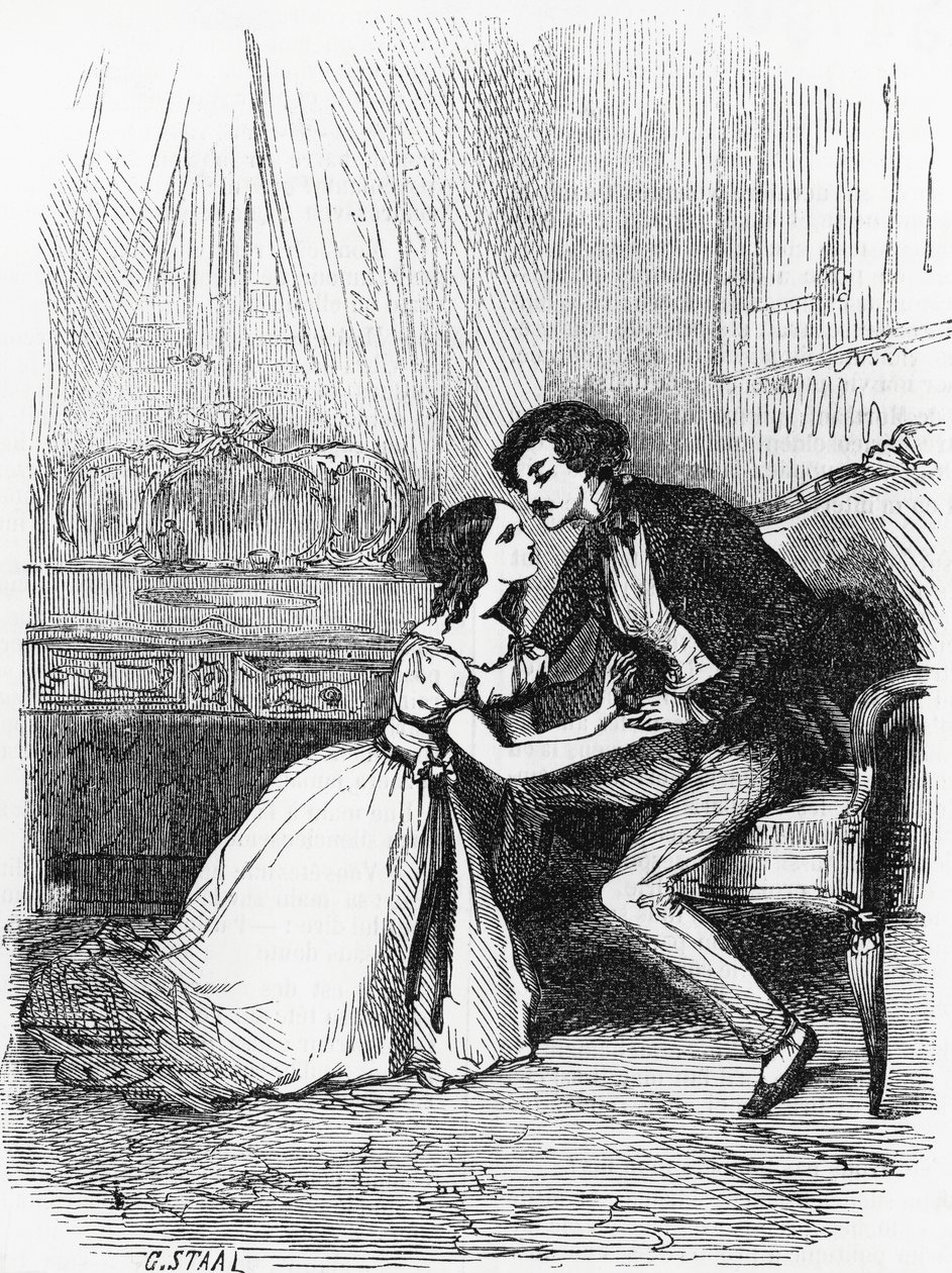 رسم توضيحي لـ Black Sheep ، رواية بقلم Honore de Balzac (1799-1850) من مجموعة متعددة المجلدات بعنوان Human Comedy ، نقش بقلم Pierre Gustave Eugene Staal (1817-1882) بواسطة بيير جوستاف يوجين (1817-1882) ستال