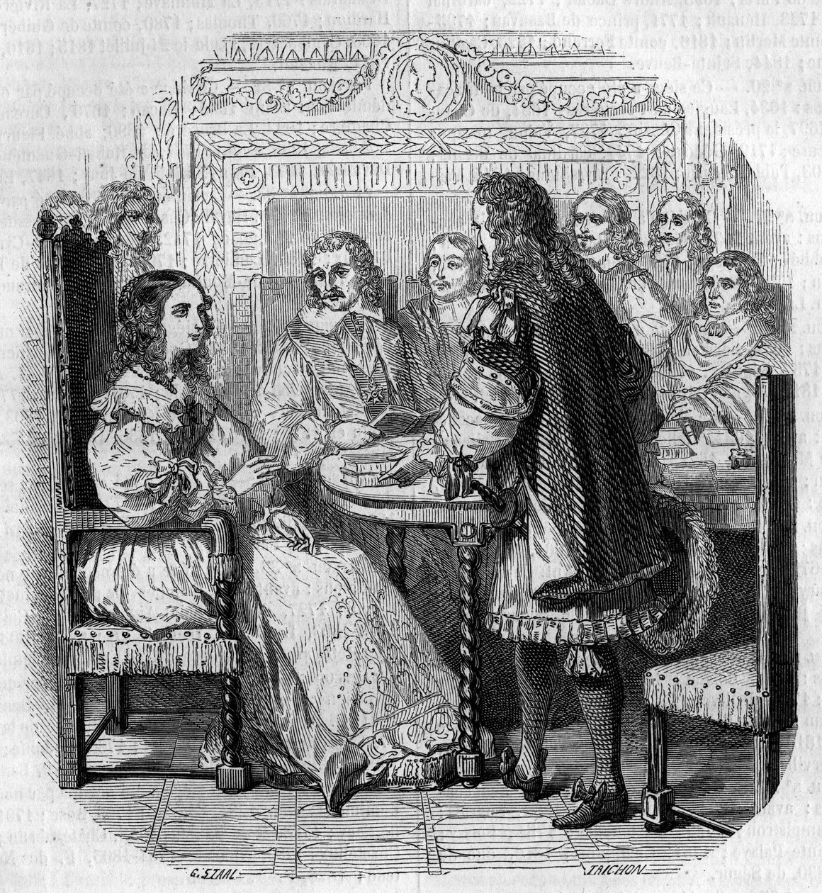 زيارة الملكة كريستين من سويدي (1626-1689) لأكاديمية Francaise في باريس بحضور الكاردينال ريشيليو نقش بقلم جي ستال بواسطة بيير جوستاف يوجين ستال