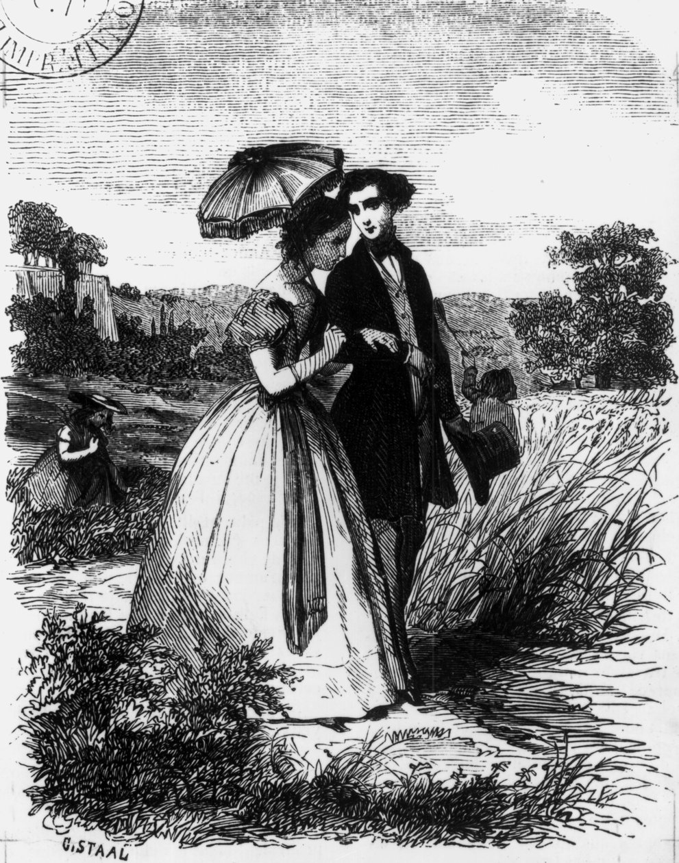 Felix de Vandenesse و Madame de Mortsauf ، رسم توضيحي لـ "Le Lys Dans la Vallee" بواسطة Honore de Balzac (1799-1850) نشر في عام 1871 بواسطة بيير جوستاف يوجين ستال