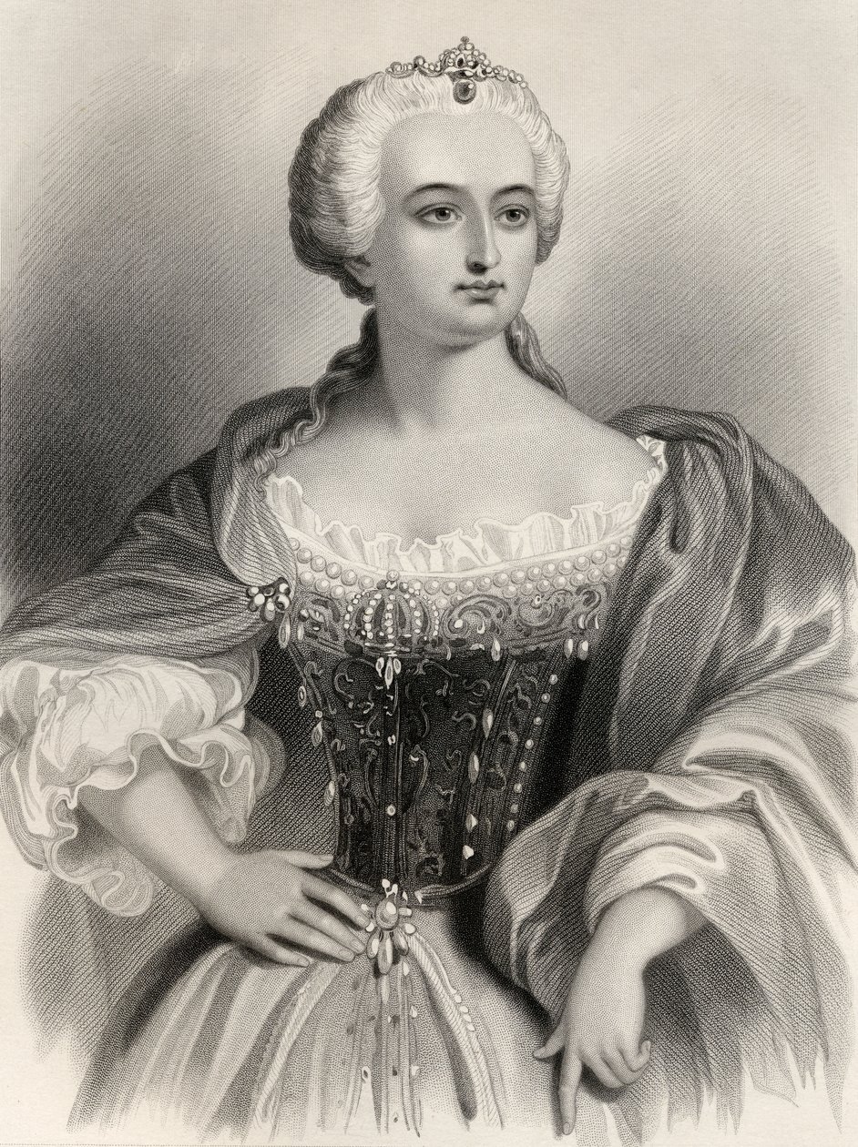 ماريا تيريزا (1717-80) أرشفة النمسا وملكة المجر و بوهيميا ، رسم توضيحي من "نساء العالم البارزات" بقلم ماري كاودن كلارك ، 1858 بواسطة بيير جوستاف يوجين ستال