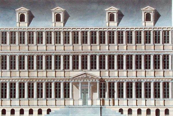 Town Hall at Ghent ، من "اختيار المعالم الأثرية والمباني والمنازل الأكثر شهرة في مملكة هولندا" بقلم بيير جاك جوتغبور ، تم نشره عام 1827 (أكواتينت) بواسطة بيير جاك جوتجيبور