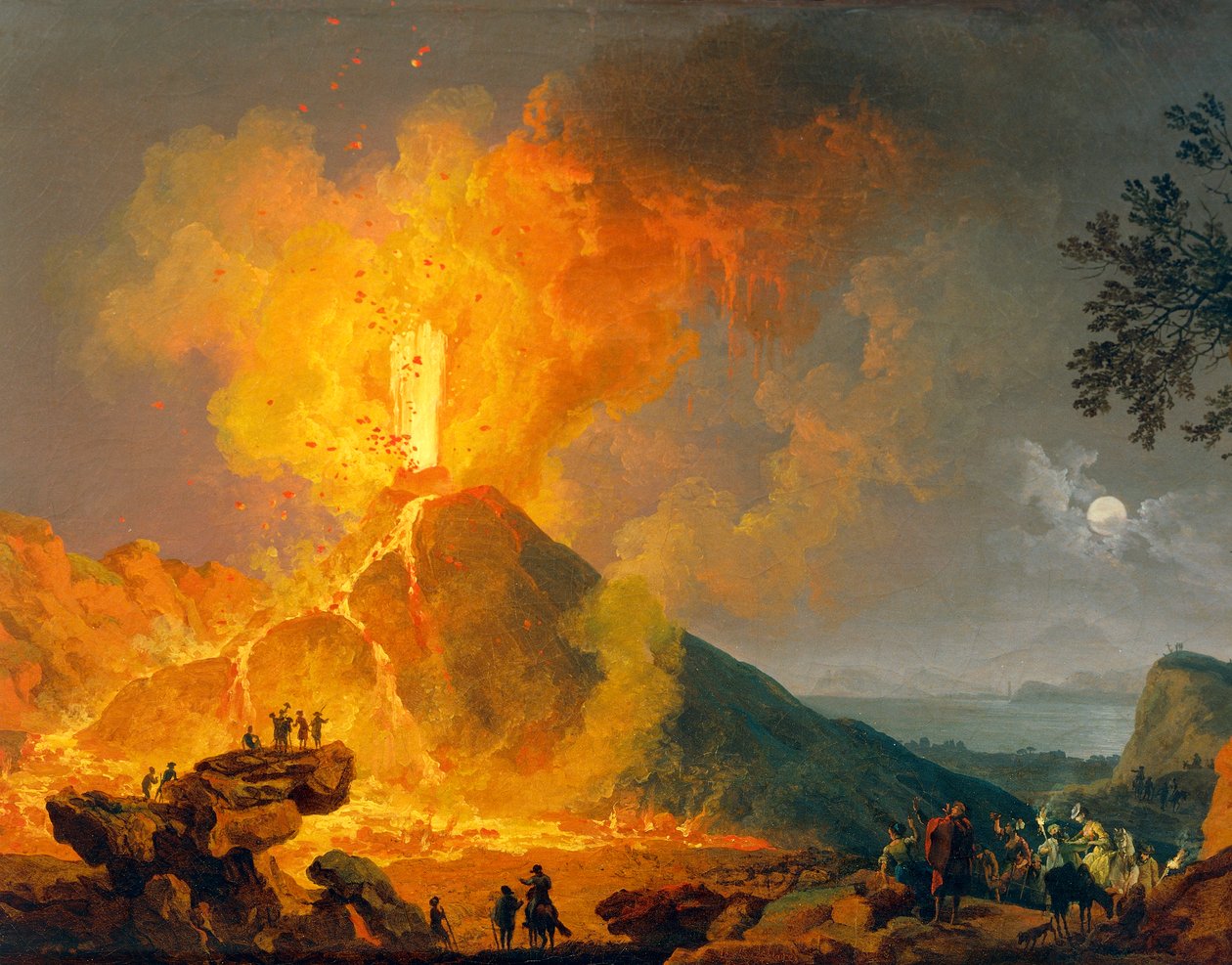 Eruption of Vesuvius, by Pierre-Jacques Volaire (1729-1792), oil on canvas, 52x79 cm. Detail. بواسطة بيير جاك فولاير