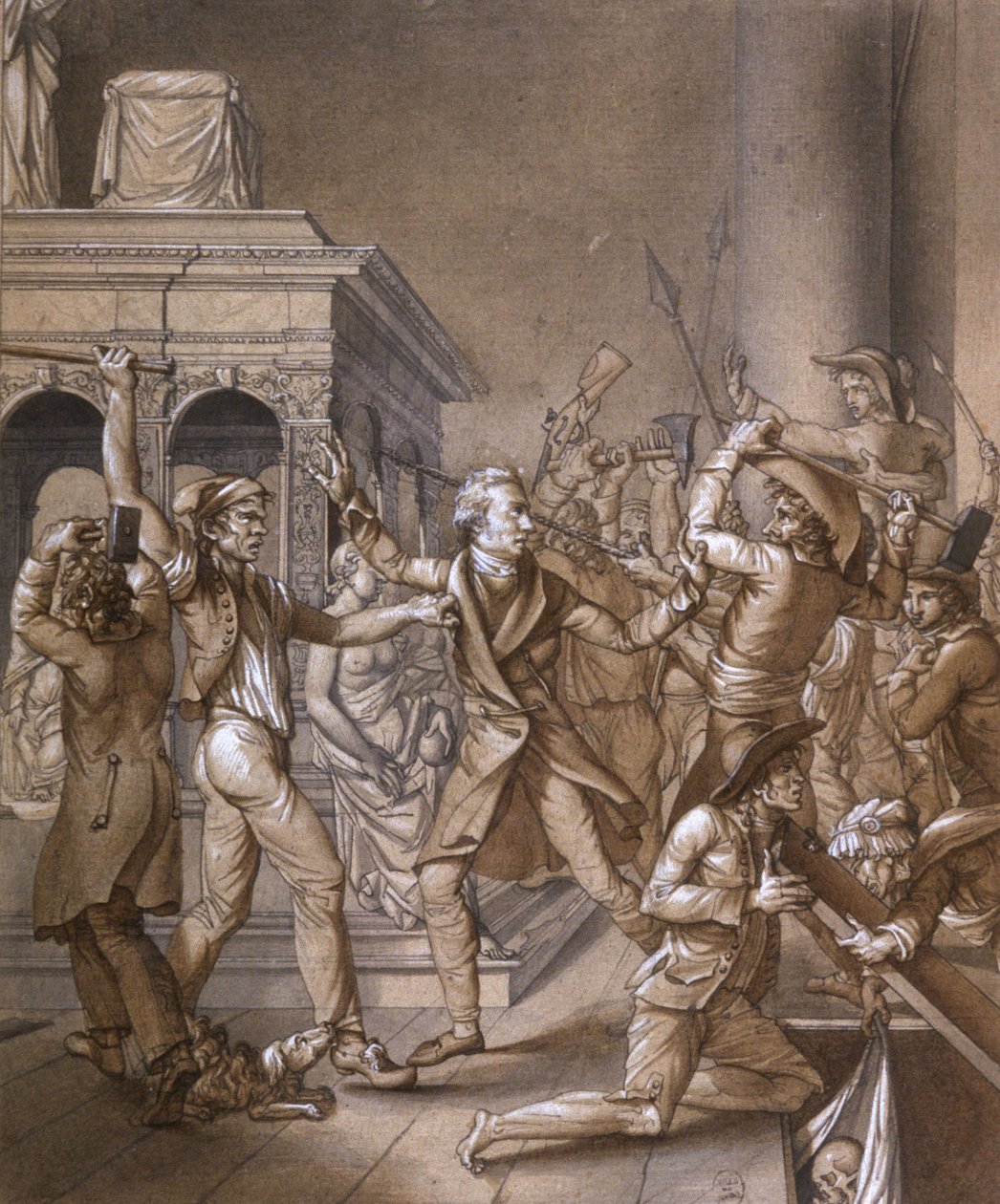 Alexandre Lenoir opposed to the revolutionaries when they want to destroy the grave of french king Louis XII at the Saint Denis royal basilica in 1793, at the time of the french revolution بواسطة بيير جوزيف لافونتين