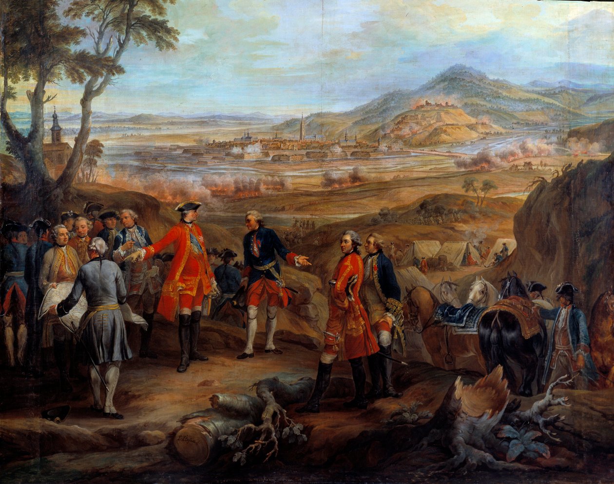 حملة فلاندرز (1745-1747): "" حصار فريبورغ في بريسغاو في 11 أكتوبر 1744 "" لويس الخامس عشر يوجه العمليات العسكرية. رسم بيير نيكولا لينفانت (1704-1787) القرن الثامن عشر. 2،75x2،5 م بواسطة بيير لينفانت