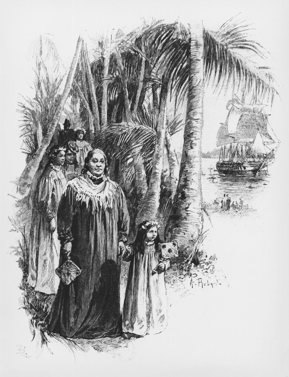 الملكة بوماري الرابعة (1827-1877) من تاهيتي ، رسم توضيحي من "لو ماريج دو لوتي ، راراهو" بقلم بيير لوتي ، باريس ، كالمان ليفي ، نُشر عام 1898 بواسطة بيير لوتي