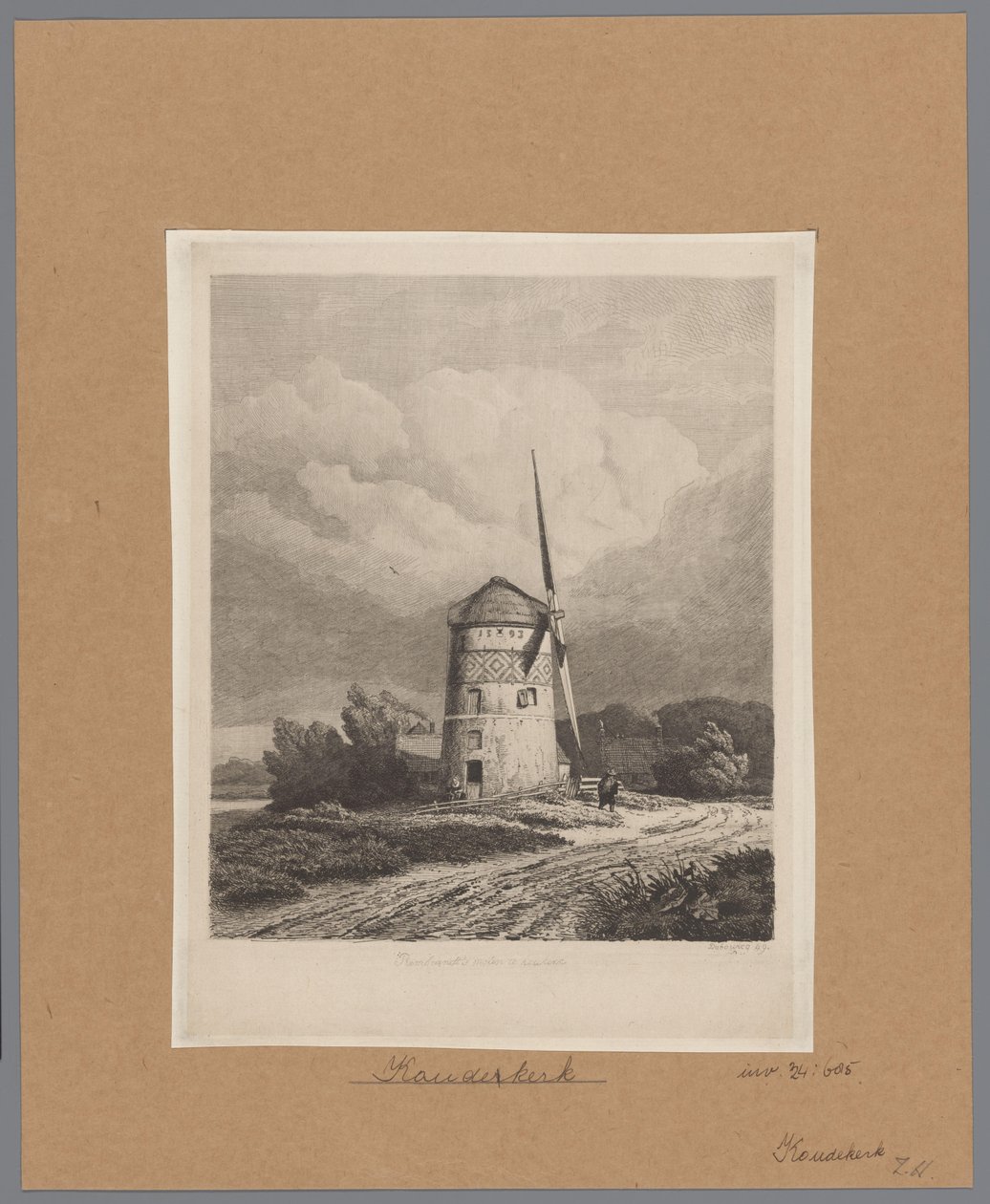 منظر لمطحنة Steenenmolen أو Rembrandt في Koudekerk aan den Rijn طاحونة رامبرانت في Koukerk (العنوان على الكائن) بواسطة بيير لويس دوبورك